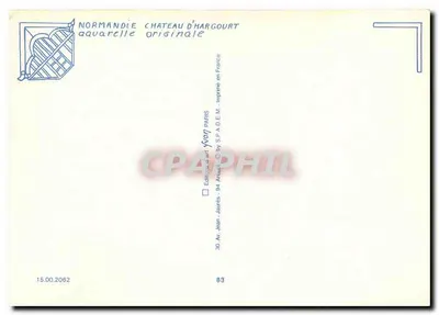 Normandia, Zamek Harcourt — oryginalna akwarela — wydawca S.P.A.D.E.M. nr 83 — Rewers