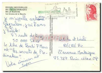Neblina da Mancha — Obra dos Alunos da Escola Pública da Mancha — Impressão Herron, Saint-Lô — Verso
