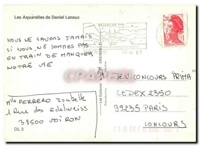 Wodospady i zasneżone góry — Aquarelka Daniela Lanoux — Les Éditions de Voiron, nr DL 3 — Rewers