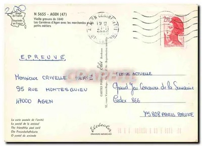 Les Cornières d'Agen w 1840 — historyczna rzeźba — wydane przez Élécéder, nr 5655 — Rewers