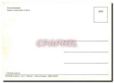 Casa Labourdine em Sare — País Basco — Edições Lavielle, n° 3036 — Verso