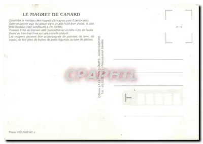 Le Magret de Canard — recette — Editions LA CLÉ DES CHAMPS, R 16 — Rewers
