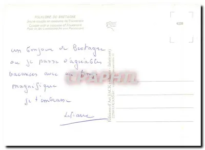Bretagne — Jovem casal em traje de Fouesnant — Éditions d'Art JACK — Verso