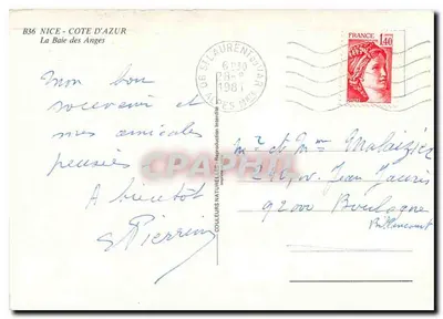Baía dos Anjos — Nice — editor desconhecido, n° B36 — Verso