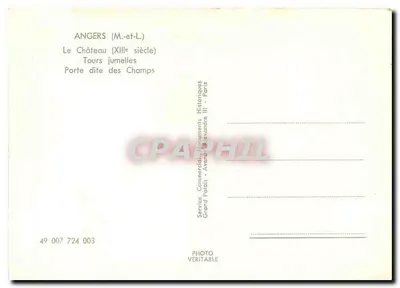 Angers — Zamek (XII wiek) — Drzwi zwane Drzwiami Pola — Wydział Komercyjny Zabytkowych Zamek, Paryż — Rewers