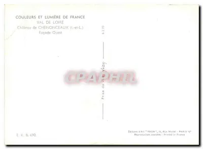 Castelo de Chenonceau — Fachada Oeste — Éditions d'Art YVON — Verso