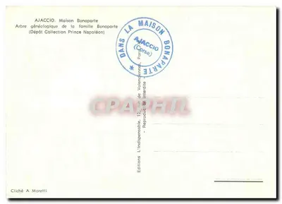 Drzewo genealogiczne rodziny Bonaparte — Dom Bonaparte, Ajaccio — Wydawnictwo A. Moretti — Rewers