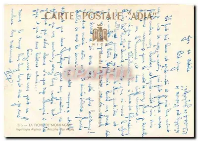 Flor das Alpes — Aquilegia Alpina — Editor Adia, n°315 — Verso