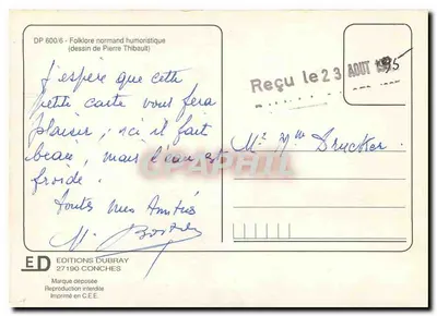 Folklore normando — humor — desenho de Pierre Thibault, edições Dubray, n° DP 600/6 — Verso