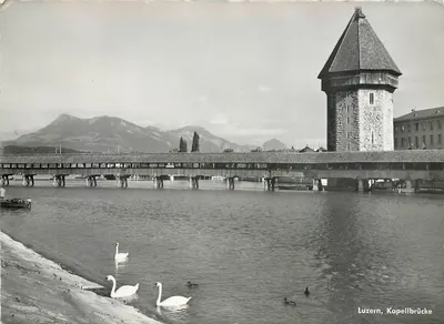 Lucerna, Ponte da Capela — vista com cisnes e torre — Verlag Globetrotter GmbH, Lucerna, n° 0603
