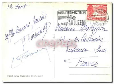 Lucerna, Ponte da Capela — vista com cisnes e torre — Verlag Globetrotter GmbH, Lucerna, n° 0603 — Verso