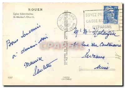 Kościół św. Maclou — Rouen — Wydawca Estel, nr 1007 — Rewers
