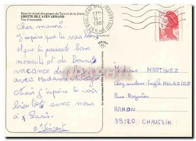 Gruta del Aven Armand — Vista general — S.A. Tarjetas Postales AFA-POUX, Albi — Reverso