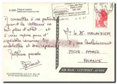 Praia e palmeira — Saint-Barthélemy — SCANDINEXIM, Ltd. S.009 — Verso