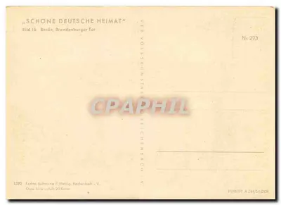 Berlin, Brandenburger Tor — seria "Schöne Deutsche Heimat" — VEB Volkskunstverlag, Berlin — Rewers