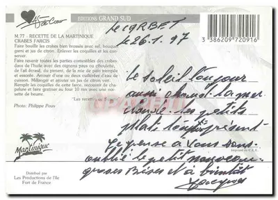 Camarões Recheados — Martinica — Éditions Grand Sud, n° M.77 — Verso