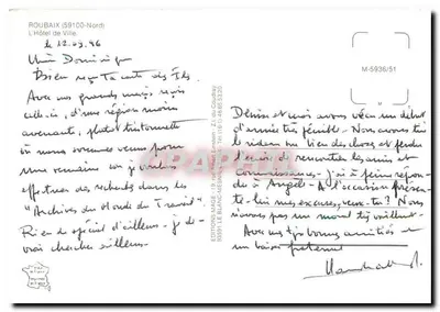 Hôtel de Ville de Roubaix — wydawca Éditions Mace, nr M-5936/51 — Rewers