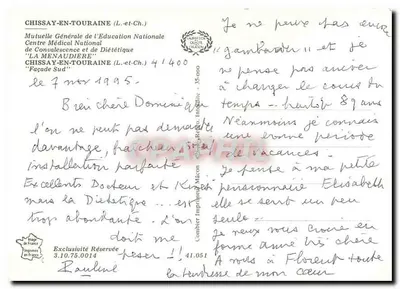 Krajowy Szpital 'LA MENAUDIÈRE' — Chissay-en-Touraine — wydawca Ciny — Rewers