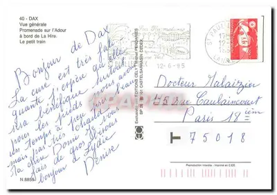 Dax — Ogólny widok z brzegu Adour i małym pociągiem — Éditions Cely — Rewers