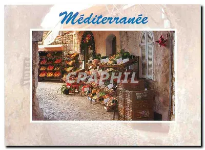 Mercado mediterrâneo — vista de rua pavimentada com bancas de frutas — editor CRAPHIL, n° 88/96916