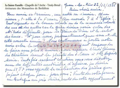 A Santa Família — Capela da Arca — Trosly-Breuil — Artisanats dos Mosteiros de Belém — Verso