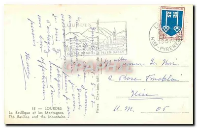 Bazylika i Góry — Lourdes — wyd. Pierre Chambon, nr 18 — Rewers