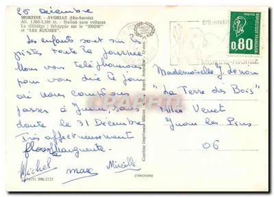 Morziné-Avoriaz — Estación sin coches — editor Combiner Imprimeur Mâcon — Reverso