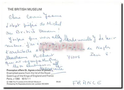 Procopius oferuje świętej Agniesze skrzynkę z biżuterią — scenę z powłoki złoconej z Królewskiej Kielichy Anglii i Francji — British Museum — Rewers