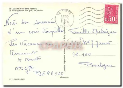St-Léonard-des-Bois — Le Touring-Hôtel, son golf, sa piscine — Imprimeur Combier — Verso