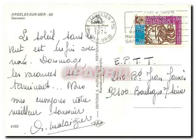 Argeles-sur-Mer — vista panorâmica e praia — Éditions S. Audumares — Verso