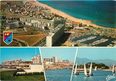 Saint-Cyprien — Vista aérea: o novo porto, a praia e os Albères — Estel