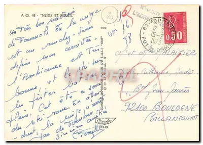 Florestas nevadas — Puy-de-Dôme — editor Helio, n° A Cl. 48 — Verso