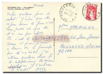 Villa em VILLEBOIS (Ain) — 'Les Cadrès' — editor Chas, n° de série E 01.444.25.1.0100 — Verso