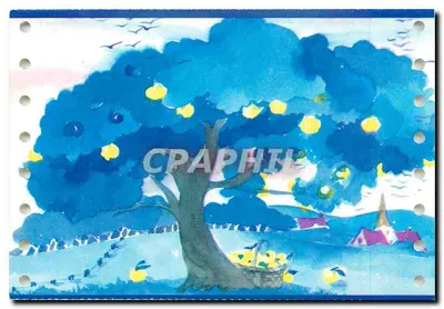 Árvore frutífera azul — paisagem rural — criação original Michel-Dansac