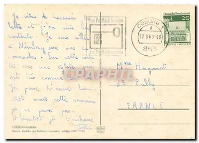 Vierzehnheiligen — Basílica barroca de Balthasar Neumann — editor Kordian, n° 1155/3 — Verso