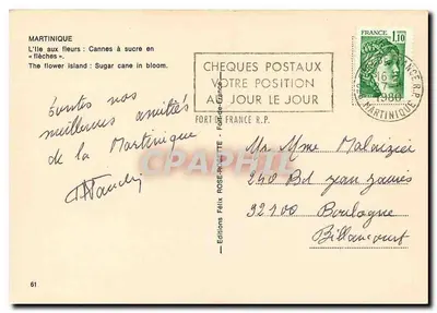 Martinique — trzciny cukrowe w kwitnieniu — Wydawnictwo Rose-Rosette, nr 61 — Rewers