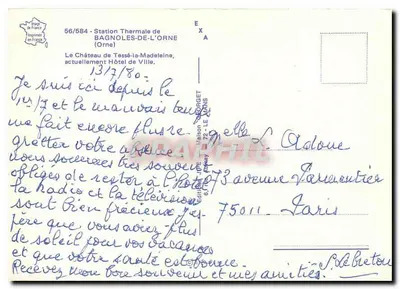 Zamek Tessé-la-Madeleine — Stacja termalna Bagnolès-de-l'Orne — n° 56/584 — Rewers
