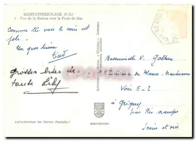 Saint-Cyprien-Plage (P.O.) — Widok stacji w kierunku wybrzeża — Wydawnictwo Thibolies & Thibolichan Zabronione — Rewers