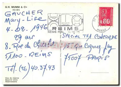 Cavernas de vinho — Castelo de Cognac — G.H. Mumm & Cie, Reims — Verso