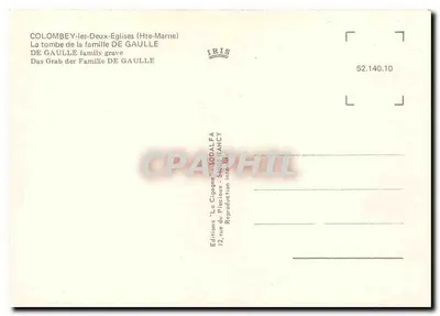 Colombey-les-Deux-Églises — Grab der Familie de Gaulle — Editionen 'La Cigogne' NANCY — Rückseite