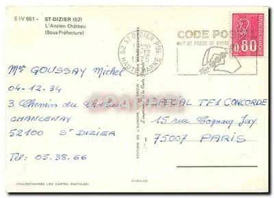 Castillo de Anjou — Saint-Dizier (Haute-Marne) — Edición de Europa — Reverso
