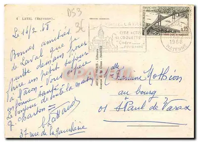Laval — Igreja de Avesnières, Castelo e Viaduto, Jardins da Perrine, Viaduto sobre a Mayenne — Artaud Frères, Nantes — Verso