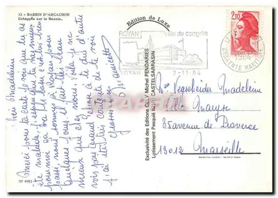 Bacia de Arcachon — vista dos pinheiros — Edição de Luxo CELY n°4982 — Verso