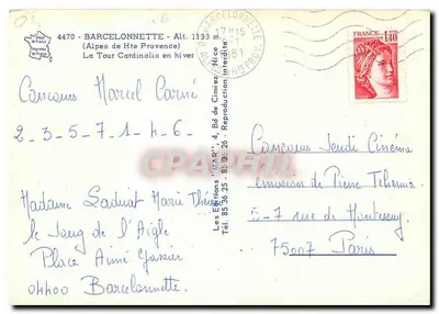 A Torre Cardinalis em Barcelonnette — inverno — Les Éditions 'MAP' — Verso
