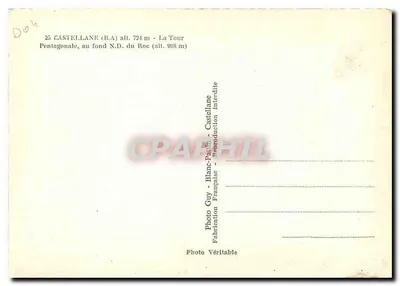 Castellane (B.A.) — Torre Pentágono e o Roc — Photo Guy - Blanc-Patti — Verso