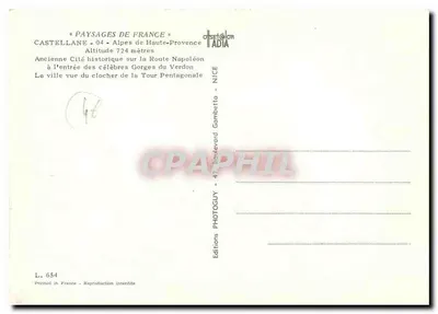 Castellane — Cidade Histórica Antiga — Editions Photoguy, Nice — Verso