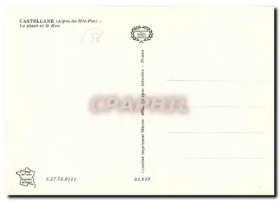 Castellane (Alpes-de-Haute-Provence) — A praça e o Roc — Imprimeur Combier, n° 35-000 — Verso