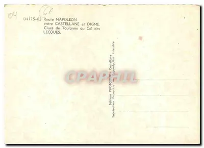 Rodovia Napoléon — entre Castellane e Digne — Edições Photocéane — Verso