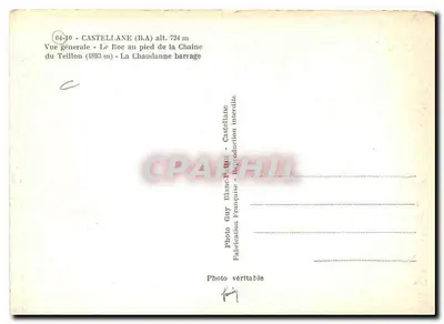 Castellane (B.A.) — Ogólny widok — Le Roc pod stokiem łańcucha — Przebarwienie Le Chaudanne — Foto Guy Blanc-Paton — Rewers
