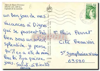Digne-les-Bains — vista panorâmica, lavanda, cascata, ruínas — editor Les Éditions Mar — Verso